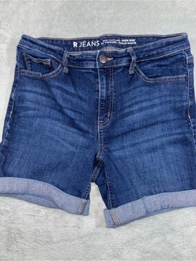 R Jeans The Vintage High Rise Dark Wash Cuffed Denim Shorts - Size 30 (15" Waist
